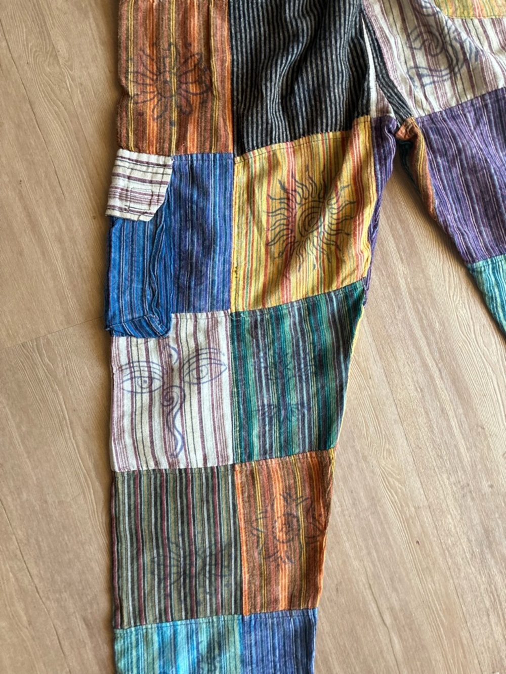 Rising International colorful hippie cotton Patchwork drawstring Pants unisex L - Picture 12 of 16